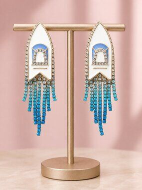 Boating Boat Rhinestone Dangle Statement Earrings Summer Vacation Resort NEW